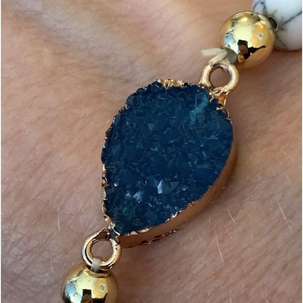Night Sky Bracelet, Sapphire Blue Stone, Faux Drusy Quartz Druzy Stone - Unisex